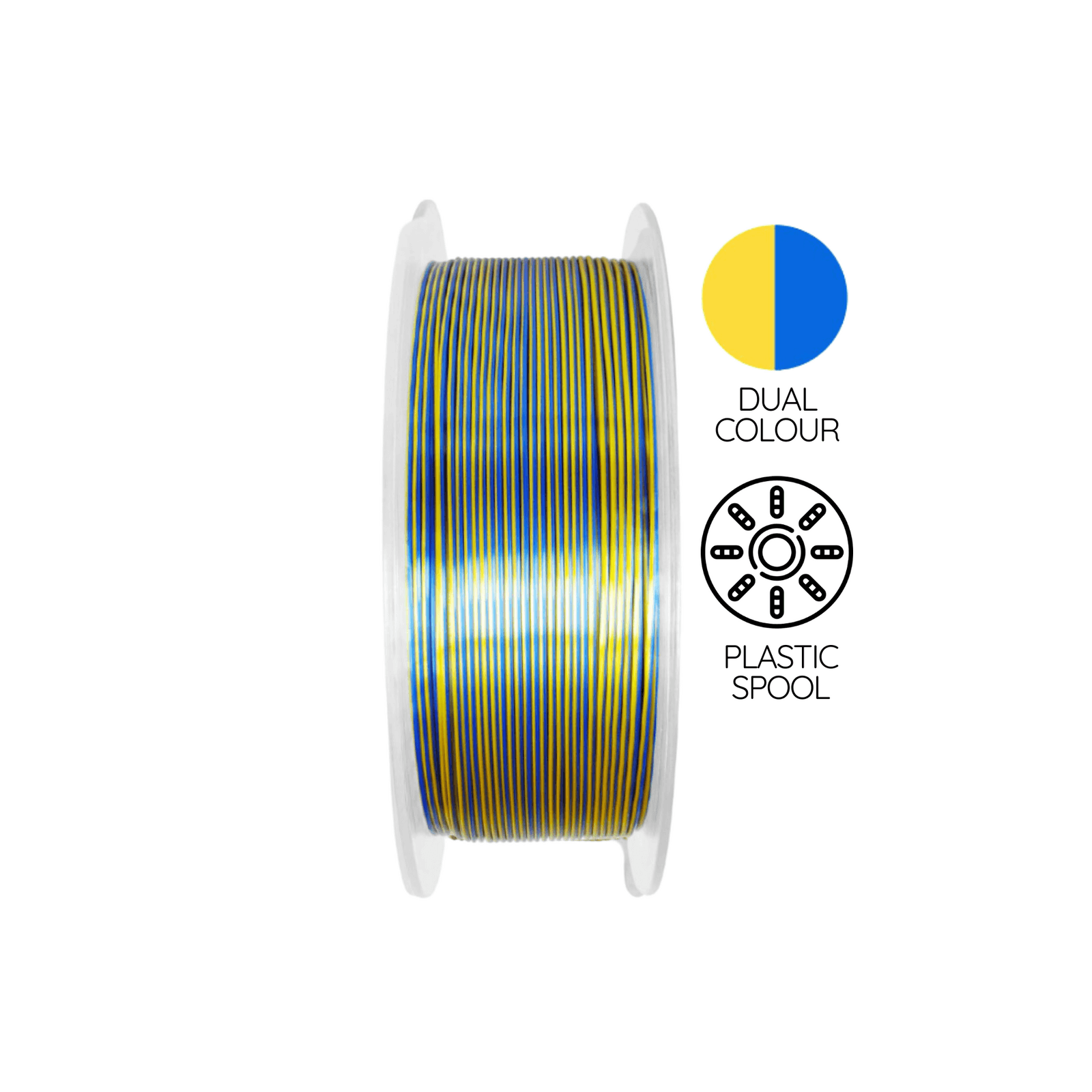 A 1kg spool of Filaform Dual Silk PLA in Gold & Blue