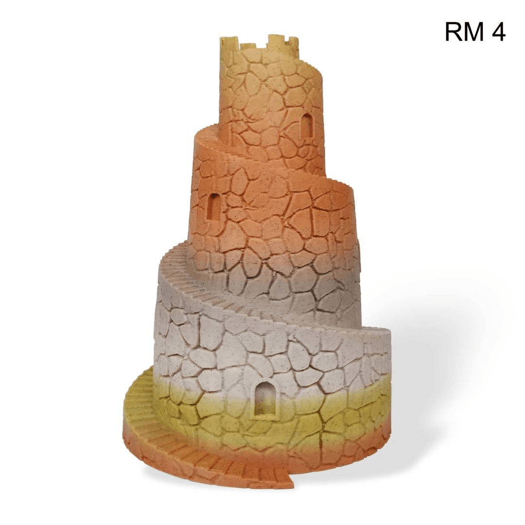 A spiral tower printed in Filaform Sandstone PLA in Desert