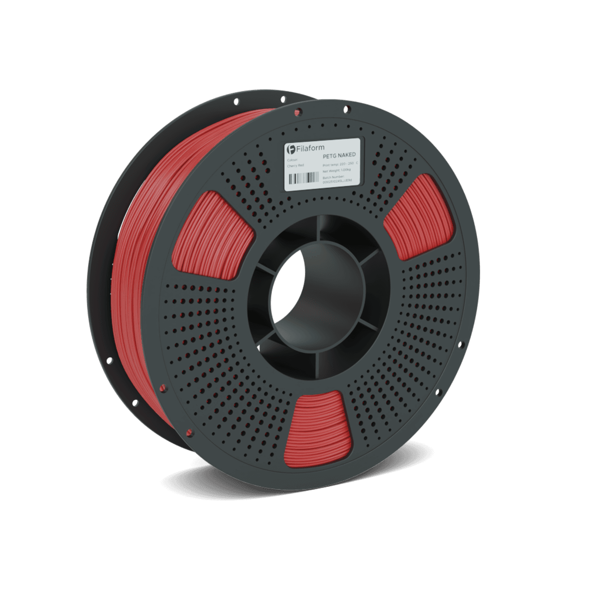 A 1kg spool of Filaform Naked PETG Matte in Cherry Red